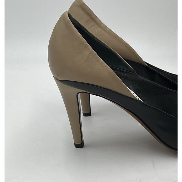 Moschino Cheap & Chic Color Block Black Tan Leather Peep Toe Pumps Sz 40/9.5 - Picture 15 of 16